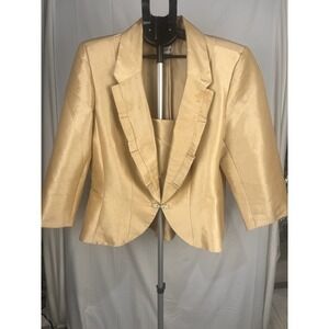 Nicolette Womens Gold Metallic Blazer Jacket Size 18 Rhinestone Button Cropped